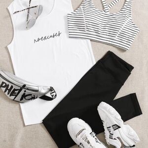 Yoga Basics 3-Piece Workout Set | Black & White | Size XL | SHEIN